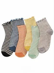 Women's Gingham Pattern Fitted Socks, Casual Daily Wear, All-Season Comfortable Design, Perfect for Women & Girls