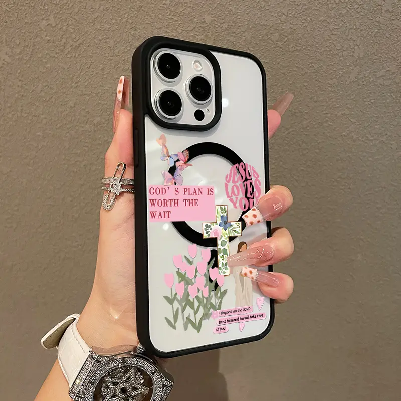Premium Shockproof Protective Smartphone Case, Anti-Fall Ultra-Thin Accessory for iPhone 11/12/13/14/15/16/17 Pro Max with Pink Religious Jesus Collage for Daily Use, Accessories