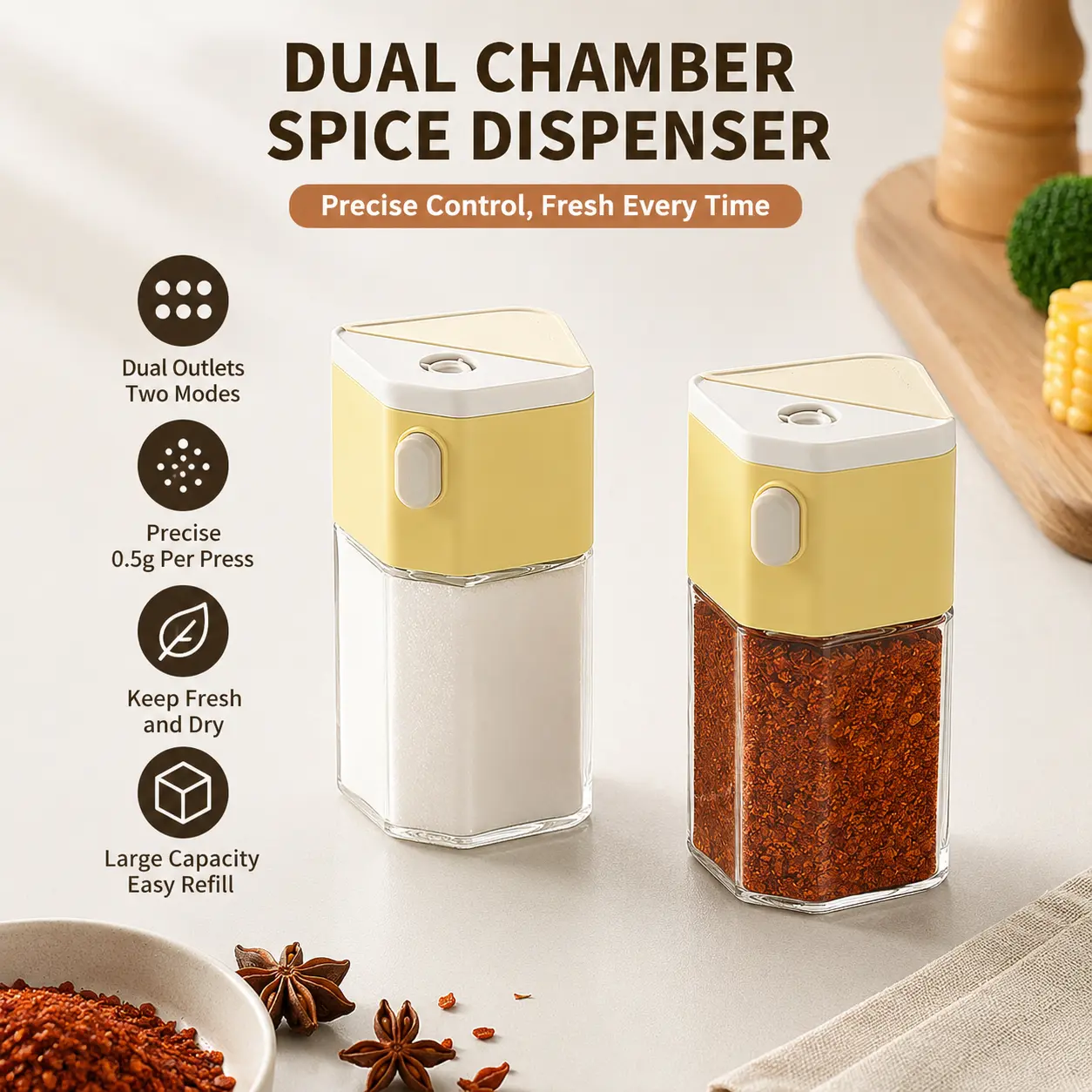 Press-Type Dual-Use Seasoning Dispenser - Reusable Kitchen Gadget, 0.5g Quantitative Output Sealed Seasoning Container, Salt Dispenser for Kitchen Cooking, Barbecue, Kitchen Gadgets, Seasoning Containers