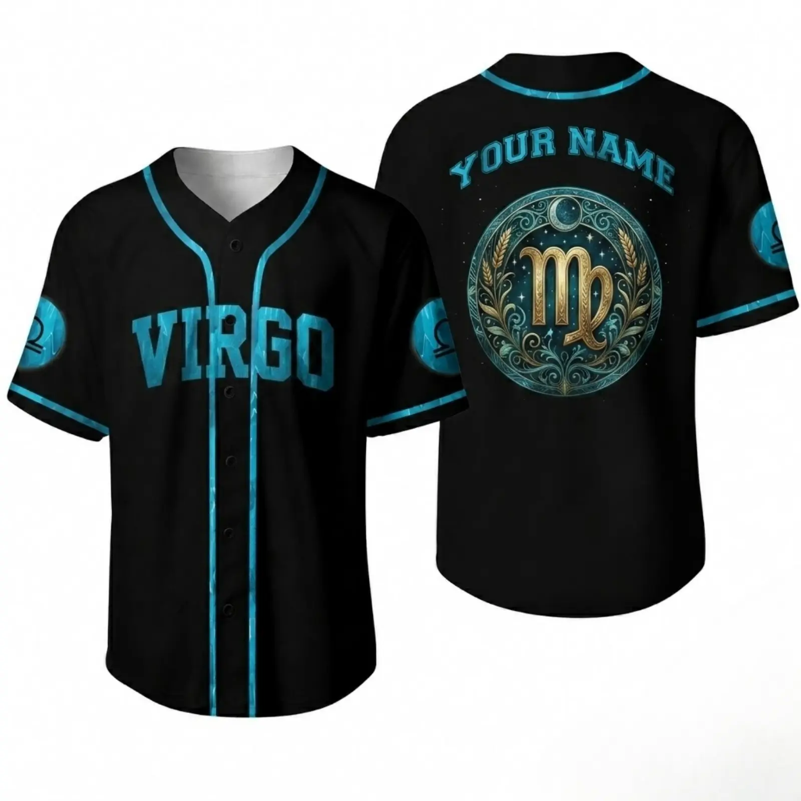 Zodiac-themed personalized baseball jersey – Sports jersey featuring name and celestial designs – Birthday gift for men, women, and astrology enthusiasts – Birthday outfit – Unisex streetwear-style zodiac jersey.