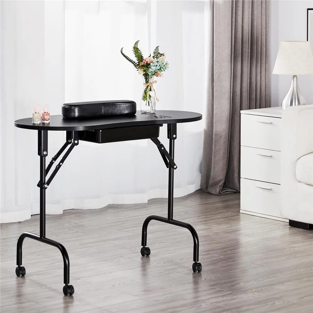 Yaheetech 37-inch Portable & Foldable Manicure Table Nail Desk Workstation with Large Drawer/Client Wrist Pad/Controllable Wheels/Carrying Case for Spa Beauty Salon