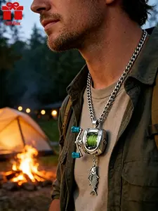 Mini Reel Necklace with Rotating Handle, Detachable Coil, Fishing Gift, Cuban Chain, Perfect for Anglers, Unique Jewelry Accessory