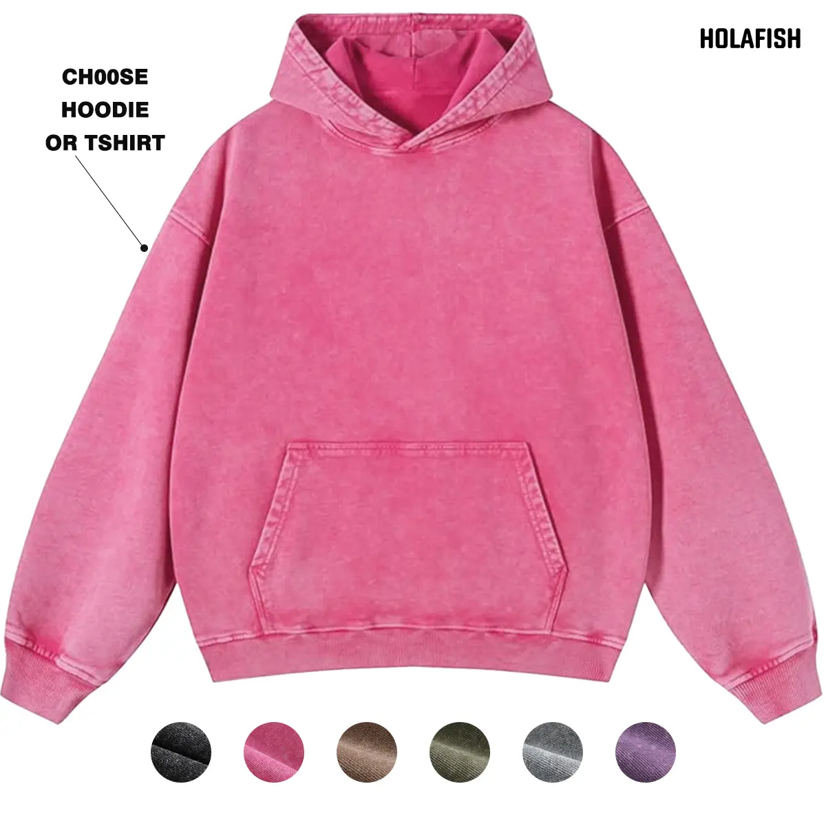 Holafish Women's Oversized Acid Wash Cotton Hoodie Sweatshirt - Unisex, Minimalist Basic, Ribbed, Kangaroo Pocket, Retro H-Type Vintage Loose Fit, Streetwear Layering Top, Casual Party OOTD, Fall Winter Long-Sleeve Pullover, Women's Clothing, Women's Fash