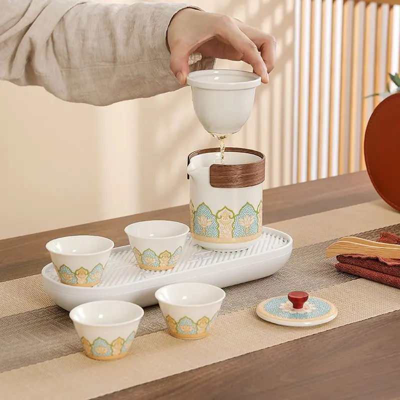 Travel Tea Set Kung Fu Teapot Ceramic Quick Tea Cup One Pot Three Cups Souvenir Business Gift with Logo