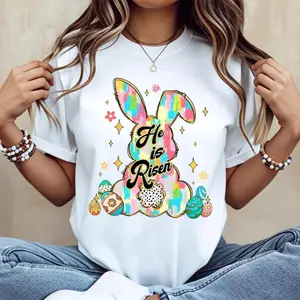 He is Risen Easter T-shirt Colorful Vibrant Paint Stroke Artistic Spring Christian Religious Faith Family Easter Gift Holiday Celebration Sunday Worship Tee Top Apparel Clothing
