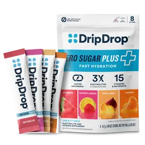 DripDrop Zero Sugar Plus, Watermelon, Tangerine, Tropical Punch, Raspberry Lemonade, 16 oz sticks, 8 count DripDrop Zero Sugar Plus, Watermelon, Tangerine, Tropical Punch, Raspberry Lemonade, 16 oz sticks, 8 count