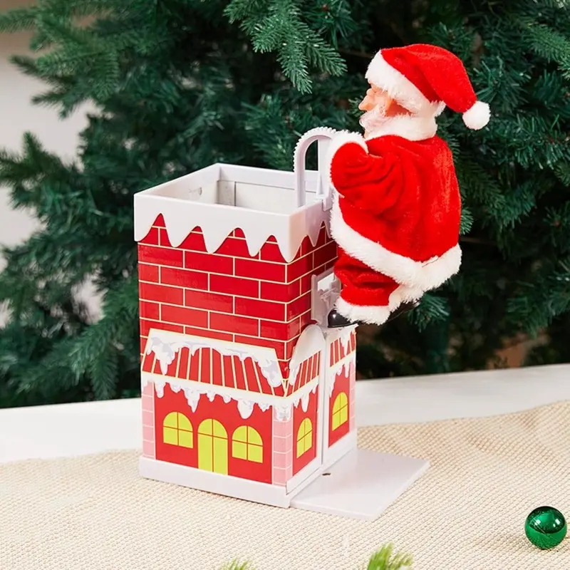 Santa Climbing Down the Chimney, Electric Singing Santa Climbing Down the Chimney Musical Desktop Ornament, Dancing Figurine, Christmas Home Decor, Music Toy, Festive