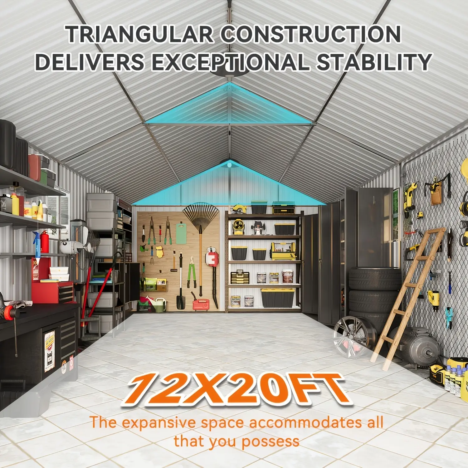 12x20x9ft Metal Storage Shed Outdoor Large Garage Shed Carport with Double Doors, Side Door & Windows, Heavy Duty Garden Tool Shed All-Weather Outdoor Building for Vehicles & Sundries(Brown)