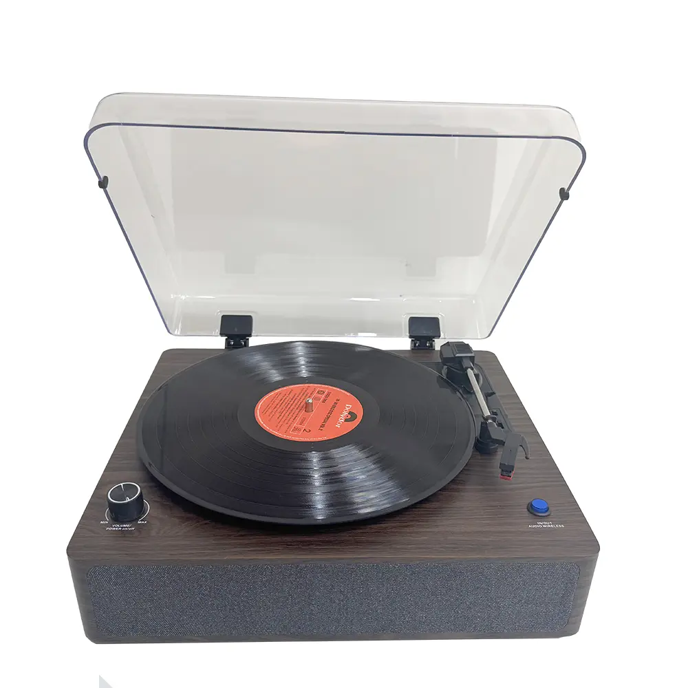 Vintage Walnut Wood Turntable - 3-Speed Play, Black Vinyl Compatible, Wireless Audio, Built-in Speakers, Perfect Holiday Gift for Music Lovers