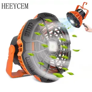 Portable Camping Fan with LED Lantern for Tents Camping Lantern Personal Fan USB Rechargeable Fan, Remote Control Outdoor Multifunction Cooling Fan for Camping, Picnic, Hiking