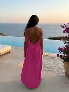 S-5XL,Women's Solid Color Strapless Home Dress, Elegant Sleeveless Long Skirt, Summer Casual Lightweight Wear, Indoor Sleepwear, Loungewear, Vacation Beach Style, Womenswear