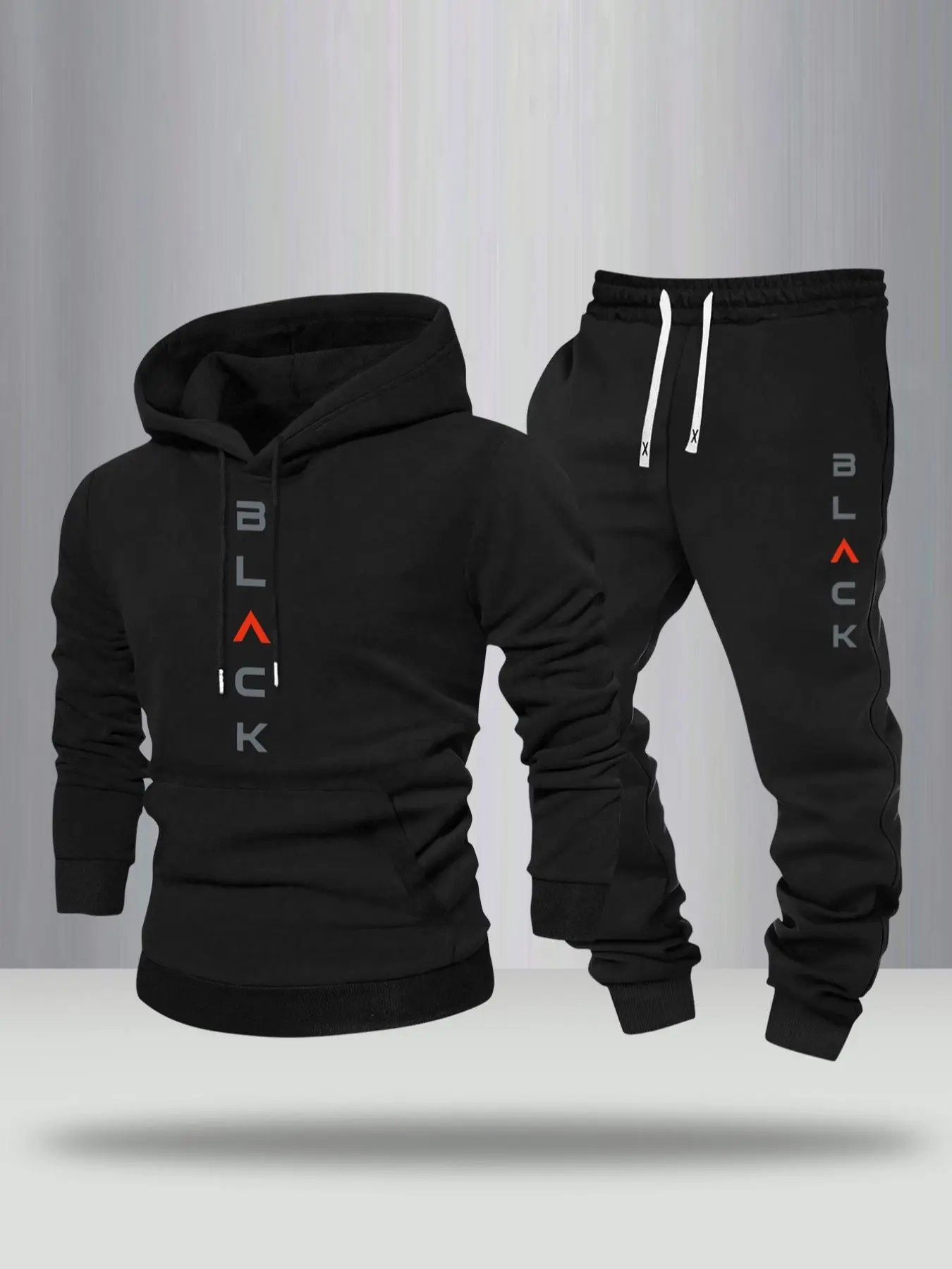 Men's Letter Print Hoodie & Pants Two-Piece Set, Streetwear Tracksuit Set, Casual Long Sleeve Hooded Sweatshirt & Jogger Pants for Fall & Winter, Casual Sportswear Outfit
