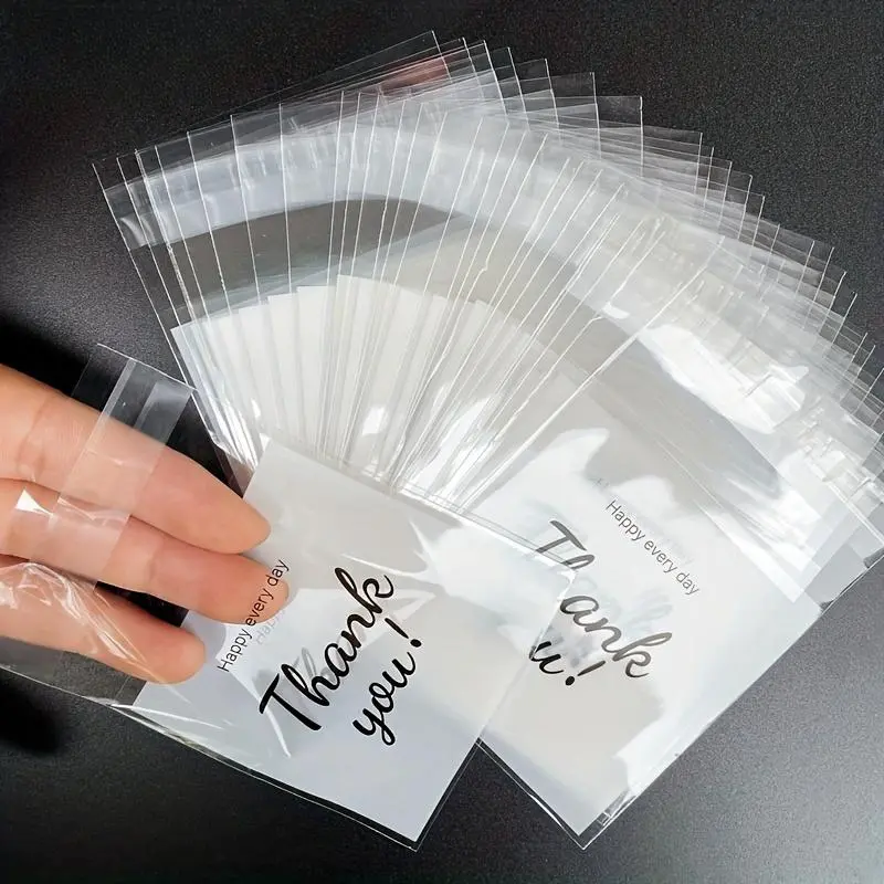 Economy Pack 100pcs Small Treat Bags, "Thank You" Printed Gift Bags, Small Self-Sealing OPP Bags, Suitable For Storing Gifts, Biscuits And Cookies, Self-Adhesive Packaging Bags, Gift Wrapping Supplies, Party Gift Packs, Eid Al-Adha Mubarak