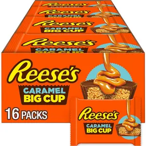 REESE'S Big Cup Caramel Milk Chocolate Peanut Butter Cups, Candy Packs, 1.4 oz (16 Count)