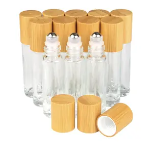Clear Refillable Glass Empty Roll  Bottles Roller Bottle,10ml  Roll  Bottle For Essential Oils Perfume Sample Bottles With Stainless Steel Roller Ball & Cap,12pcs