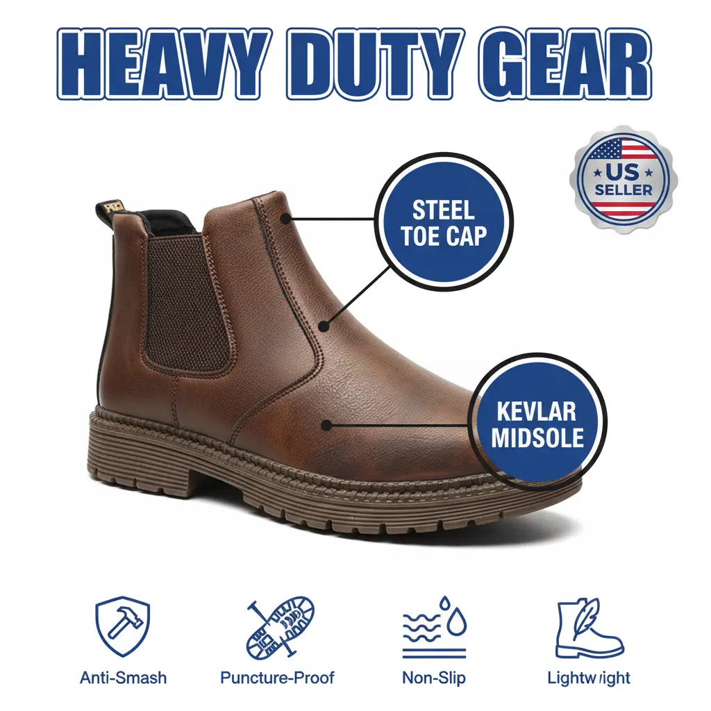 Steel Toe Kevlar Midsole Cushioned Splash-Proof & 100% Waterproof Unisex Mechanics Garage Workshop Sneaker - Anti-Slip Durable Comfortable Gear