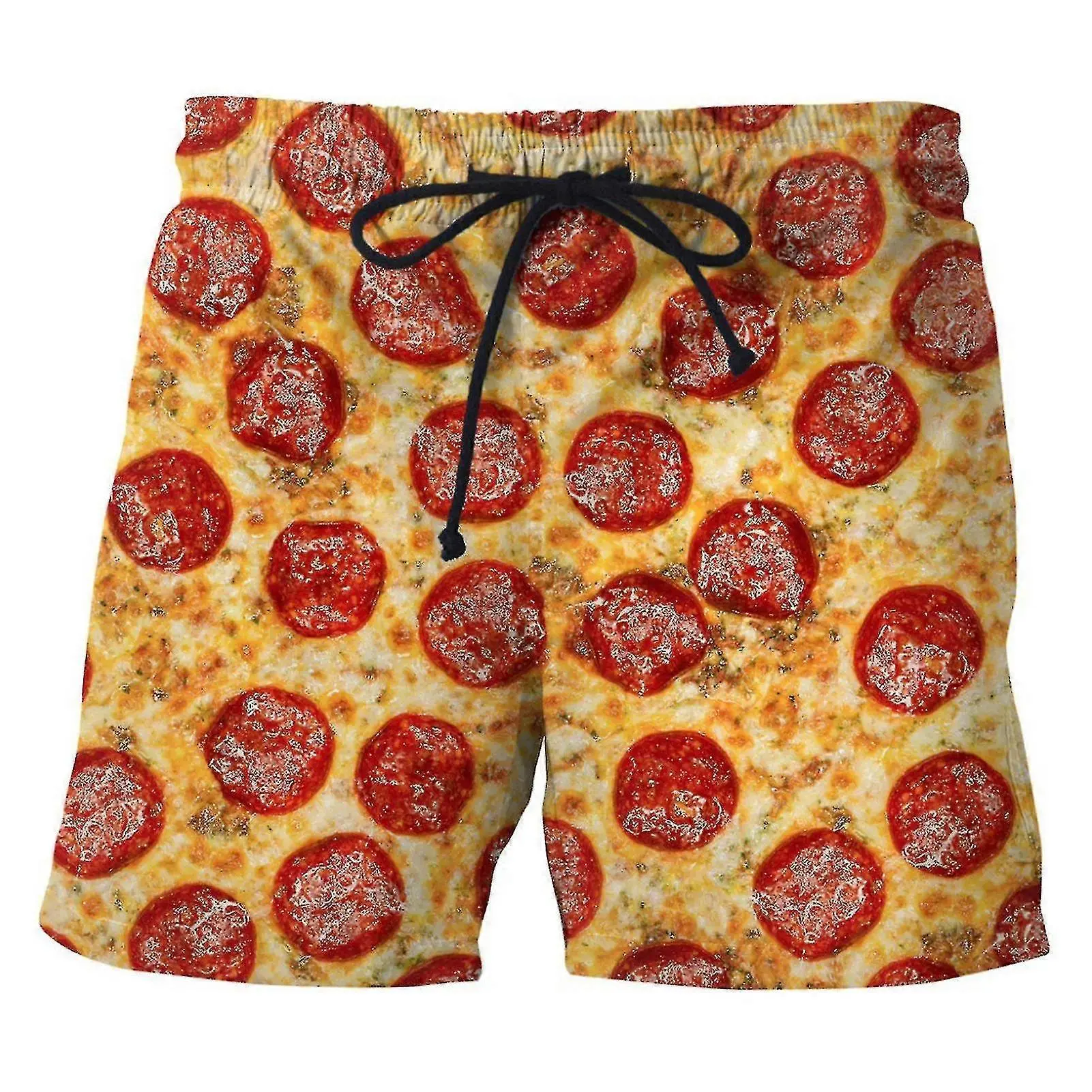 Pizza Print Men Shorts Wide Leg Elastic Waist Drawstring Food Shorts