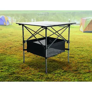Randy & Travis Machinery Heavy-Duty Steel & Aluminum Folding Camping Table 70x70x70cm with Storage Net & Carry Bag for RVs & Caravans