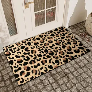 1 Leopard Print Door Mat With Linen Surface And Diatomaceous Mud For Anti Slip And Water Absorption. Indoor And Outdoor Printed Door Mats Decorative Rug Mat For Kitchen, Dining Room, Bathroom, Bedroom Decoration, Holiday Home Decoration Animal Print Rug