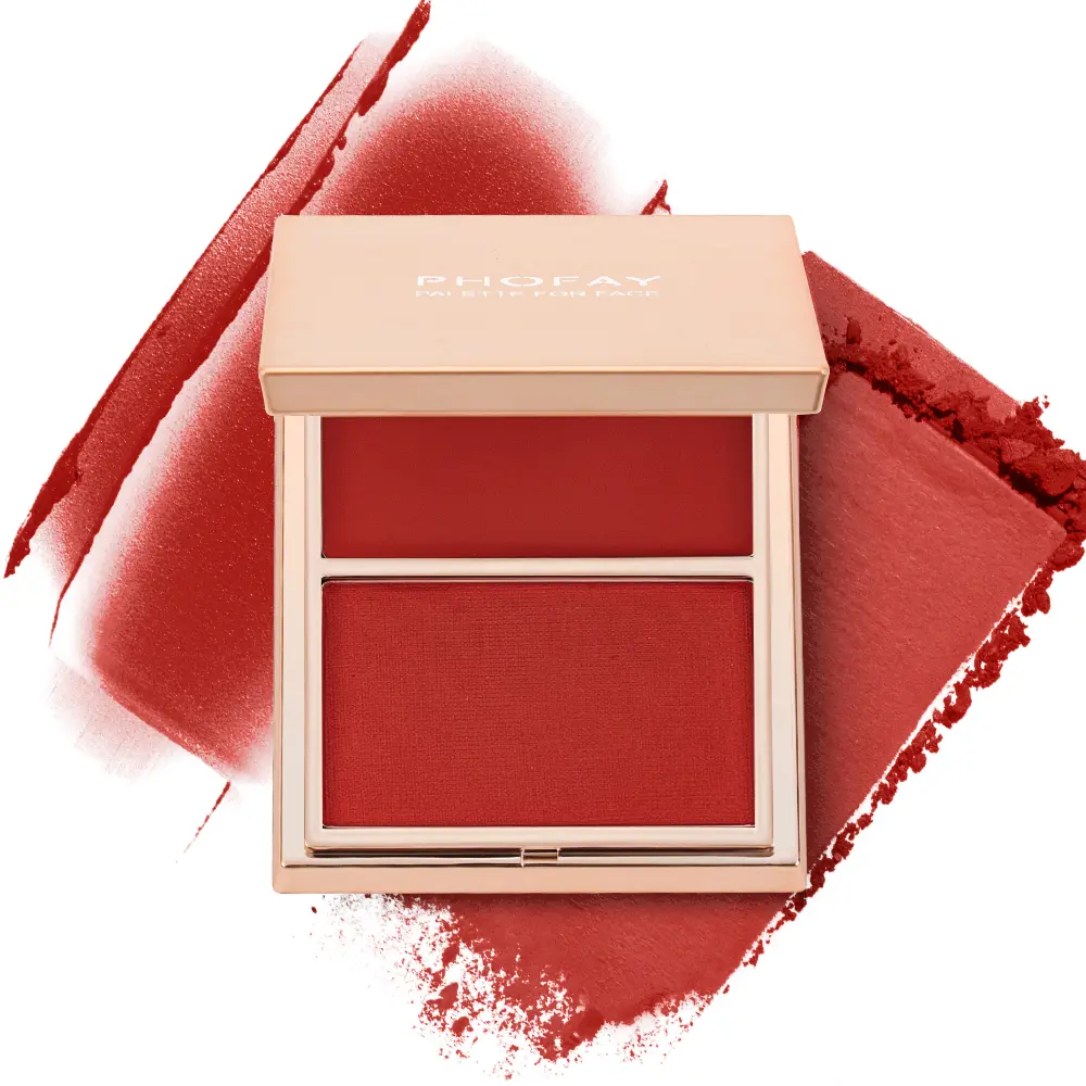 PHOFAY 2-in-1 Cream & Powder Blush Duo - Glow Face Makeup Compact, Radiant Flawless Blush for Cheeks, for Everyday Natural Look or Sculpted Contour Finish