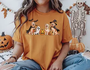 Funny Labrador Halloween Shirt, Retro Pumpkin Witch Ghost Lab Tee, Comfort Colors Dog Lover Shirt, Spooky Yellow Lab Gift, Cute Black Lab Halloween Graphic T-Shirt for Men & Women, Halloween Dog Shirt, Ghost Dog Shirt, Halloween Labrador Shirt