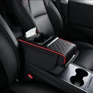 5 in 1 3" Thickening Car Armrest Cushion withCup Holder Phone Mount Storage Bags TissueBox Slot, Memory Cotton Leather Center ConsoleCover, Multifunctional Universal For BMWChevrolet Ford Honda Jeep Nissan ToyotaMercedes-Benz Hyundai VW