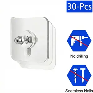 30pcs No-Drill Self-Adhesive Traceless Picture Hangers - Strong Hold Hooks for Photos, Posters, Frames on Walls Organiser Hangable
