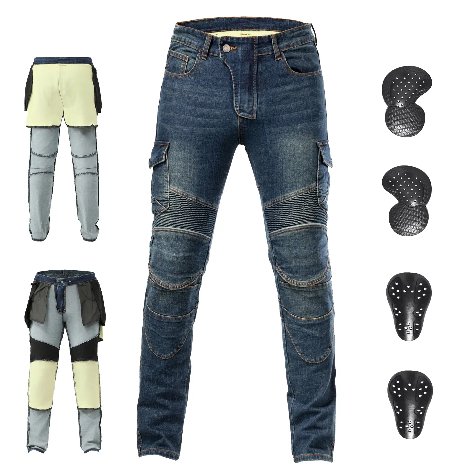 Classic Men's Biker Denim Pants - Armored All-Season Motorcycle Protective Gear, with Pockets, for Streetwear, Menswear