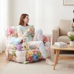 Clear Kids Seat Sofa, Convertible Lounge Chair for Boys and Girls, See-Through TPU Shell & Waterproof Oxford Cloth, Stuffed  Storage Chair (Shell Only, Toys Not Included)