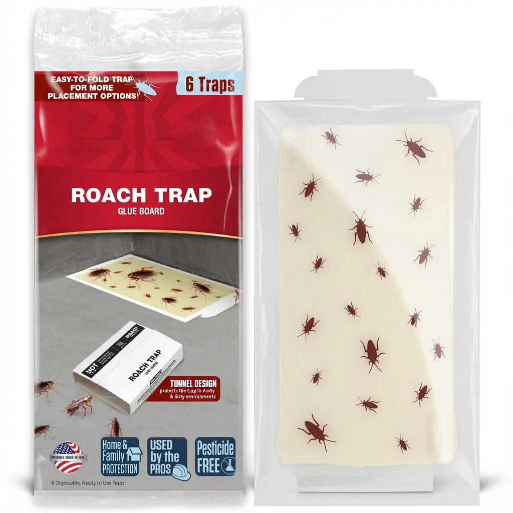 Household Chemical-Free Indoor Insect Glue Sticky Traps - 6-Pack Tunnel Fold Easy-to-Fold Adhesive Boards, Cleaner, Indoor Pest Monitor, Pest Tracking Tool for Cockroaches Spiders, Flat/Walls Placement, Residential Pest Control Solutions, Commercial