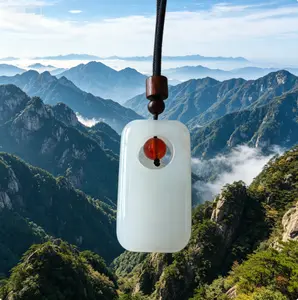 Oriental Plain White Jade Ping An Brand Taoist Calming Energy Pendant Necklace