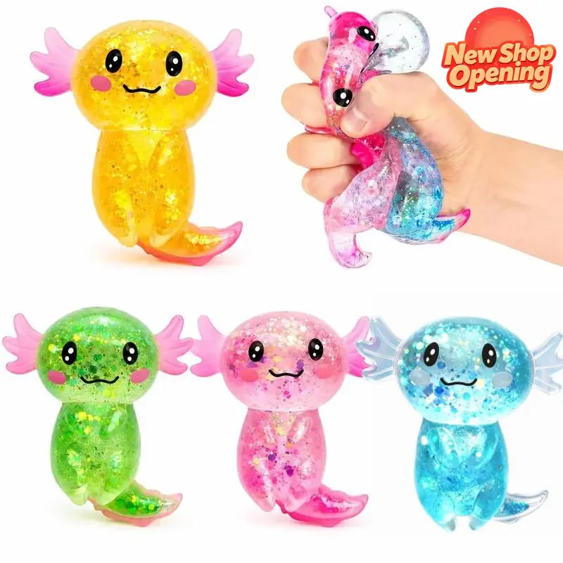 4-Pack Glittering Mexican Axolotl Slow-Rebound Toys - Stress Relief Toys, Slow Rebound, Relieves Anxiety, Suitable for Adults and Children, Salamander Home Decor Toys, Birthday Party Gifts