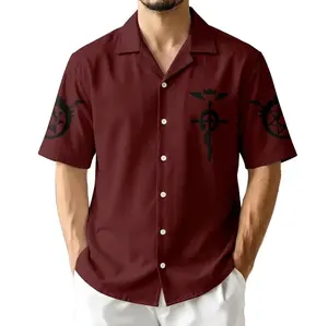 Hot Summer 2026 Burgundy Alchemy Symbol Hawaiian Shirt, Dark Magic Graphic Summer Button Up Shirt