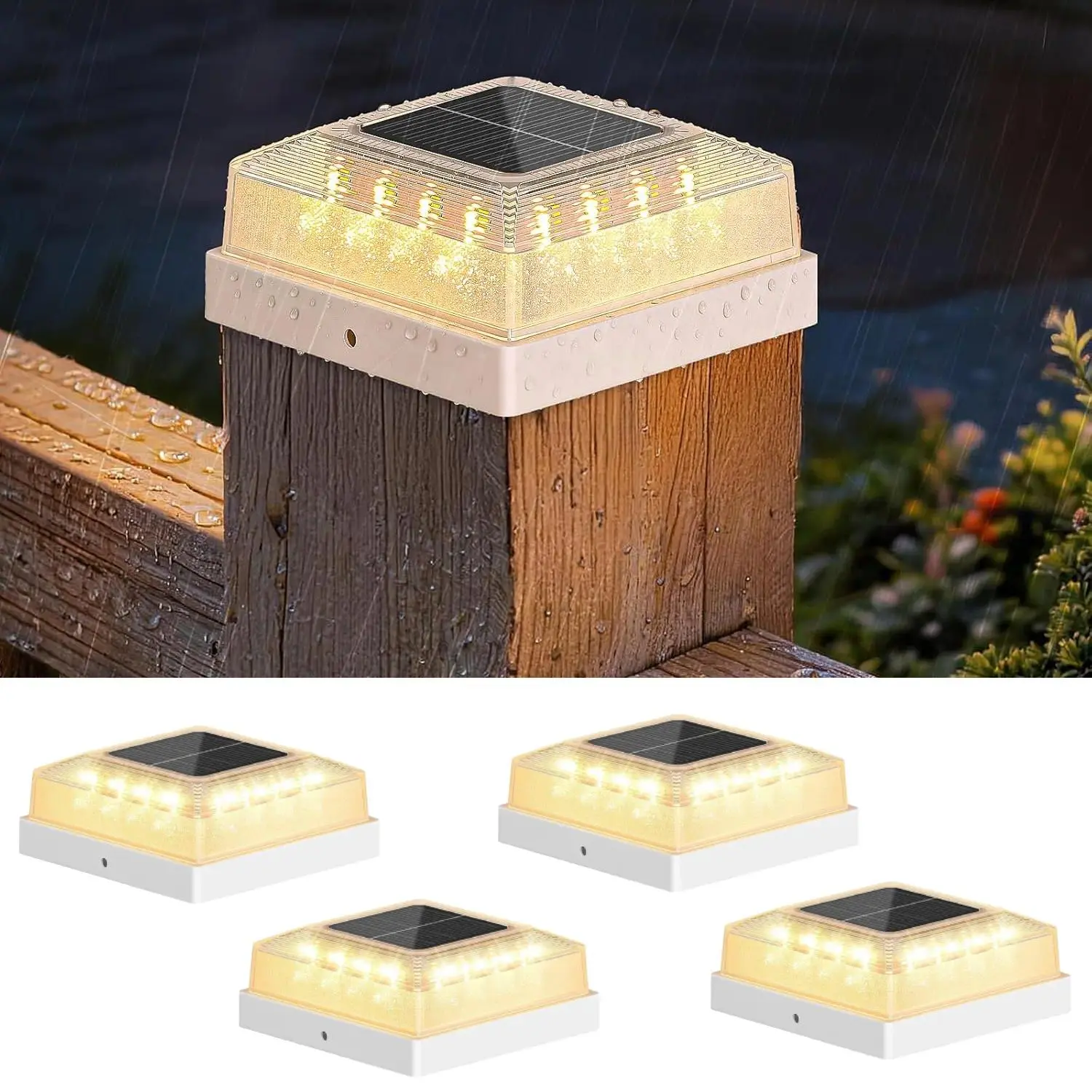 【Clearance】  8/4-Pack Cordless Solar Energy Post Lights, Waterproof LED Deck Fence Lights, Fits 4×4 Vinyl/Wood Posts, Ideal for Garden Patio