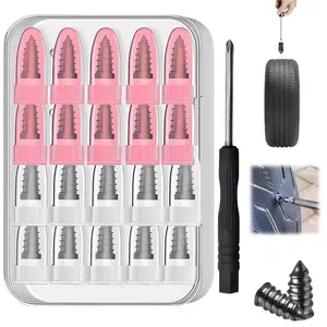 20pcs Car Repair Tools Tire Repair Kit with Screw-In Plugs & Screwdriver, Emergency Roadside Fast Fix for Cars, Trucks (FS)