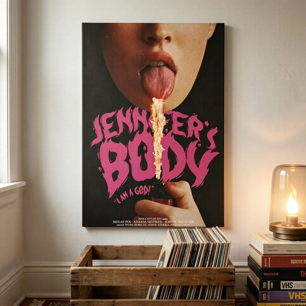 Retro 90s Hot Pink Flame Framed Canvas Wall Art Poster - Waterproof, Eco-Friendly, Pink Neon-Infused Dark Goth Decor, Unique Funky Home Decor, Valentine's Day Gift for Home Enthusiasts, Box Packaging, Unique Decor