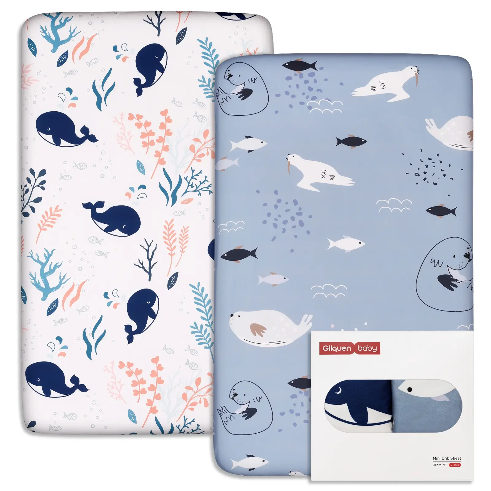 2 Pack Pack N Play Sheets, Fitted for Pack and Play Mattress, Ultra Soft Natural Fit, Portable Mini Cribs Sheet for Boys & Girls, Baby Furniture, Kid Bedding, Bedding Supplies, All Season Bedding