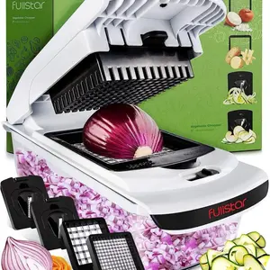 Vegetable Chopper - Spiralizer Vegetable Slicer - Onion Chopper with Container - Pro Food Chopper - Slicer Dicer Cutter - (4 in 1, White) Handy Kitchen