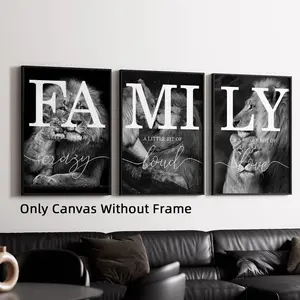 Set of 3 Optinal Frame Black And White Lion Family Quote Home Signs Canvas Painting, Unframed Art Print, Poster And Prints Animal Wall Art, Living Room Decoration Bedroom Modern Home Decor Artwork