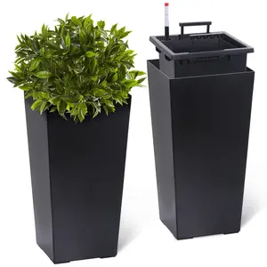 Garvee 58.5CM Tall Planters Set of 2, Outdoor＆Indoor Black Planter Pots, High Front Porch Planter Pots with Drainage Holes＆Water Level Monitor＆Inner Bucket, Automatic Watering