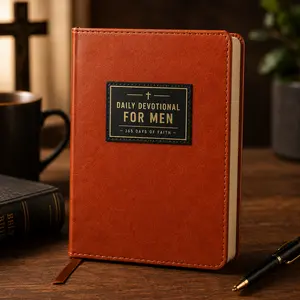 365-Day Devotional Journal for Men, Christian Faith and Encouragement Book with Brown Faux Leather Cover, Portable Daily Reflection Notebook for Prayer, Scripture Study, Self Improvement and Spiritual Growth