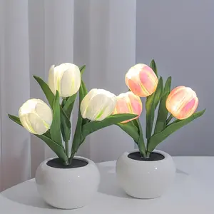 Tulip Flower Table Lamp LED Night Light for Home Living Room Decor Artificial Flower with Vase Table Centerpieces for Birthday Holiday Party Wedding Room Decoration