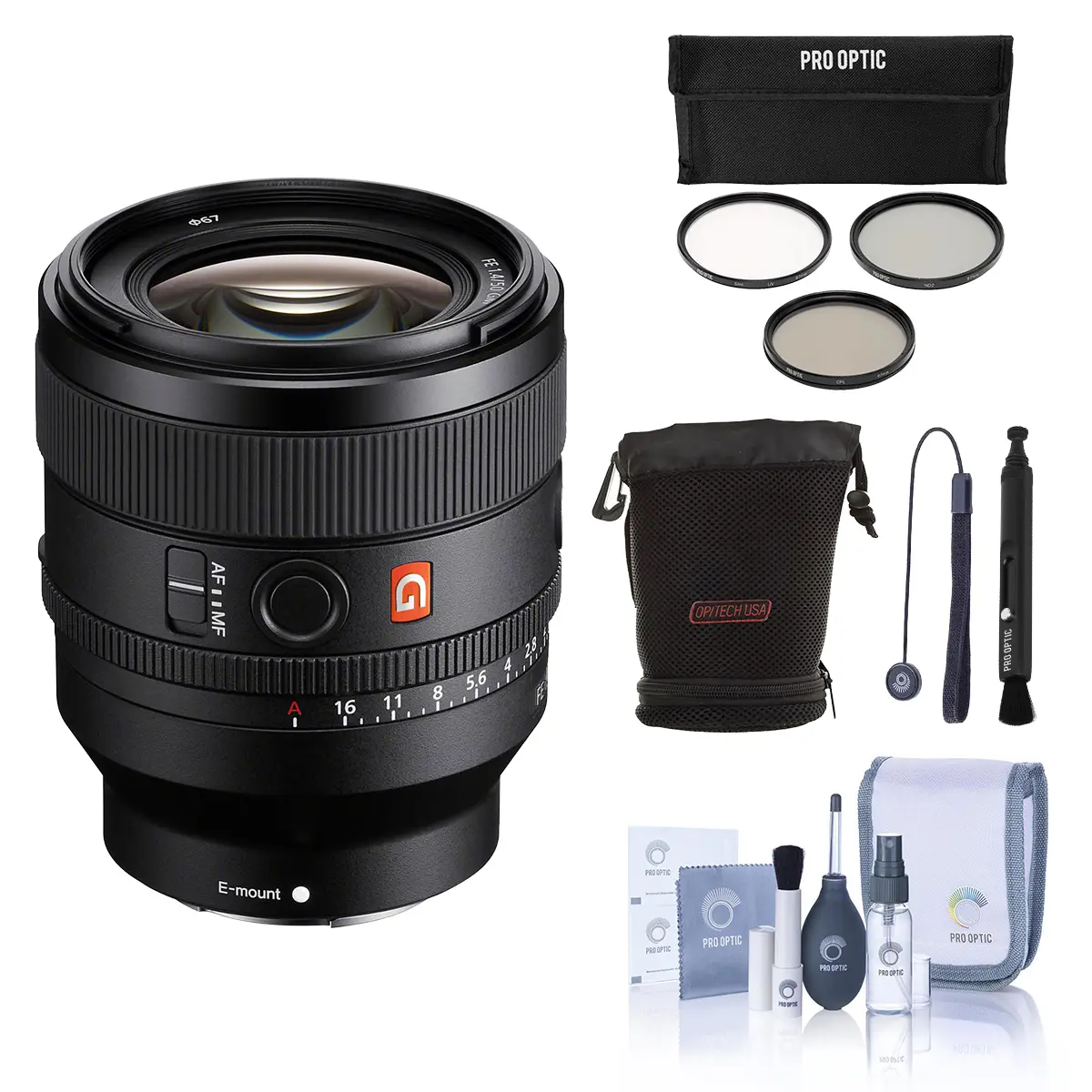 Sony FE 50mm f/1.4 GM Lens,  Bundle with 67mm Filter Kit, Soft Lens Case and Cleaning Kit