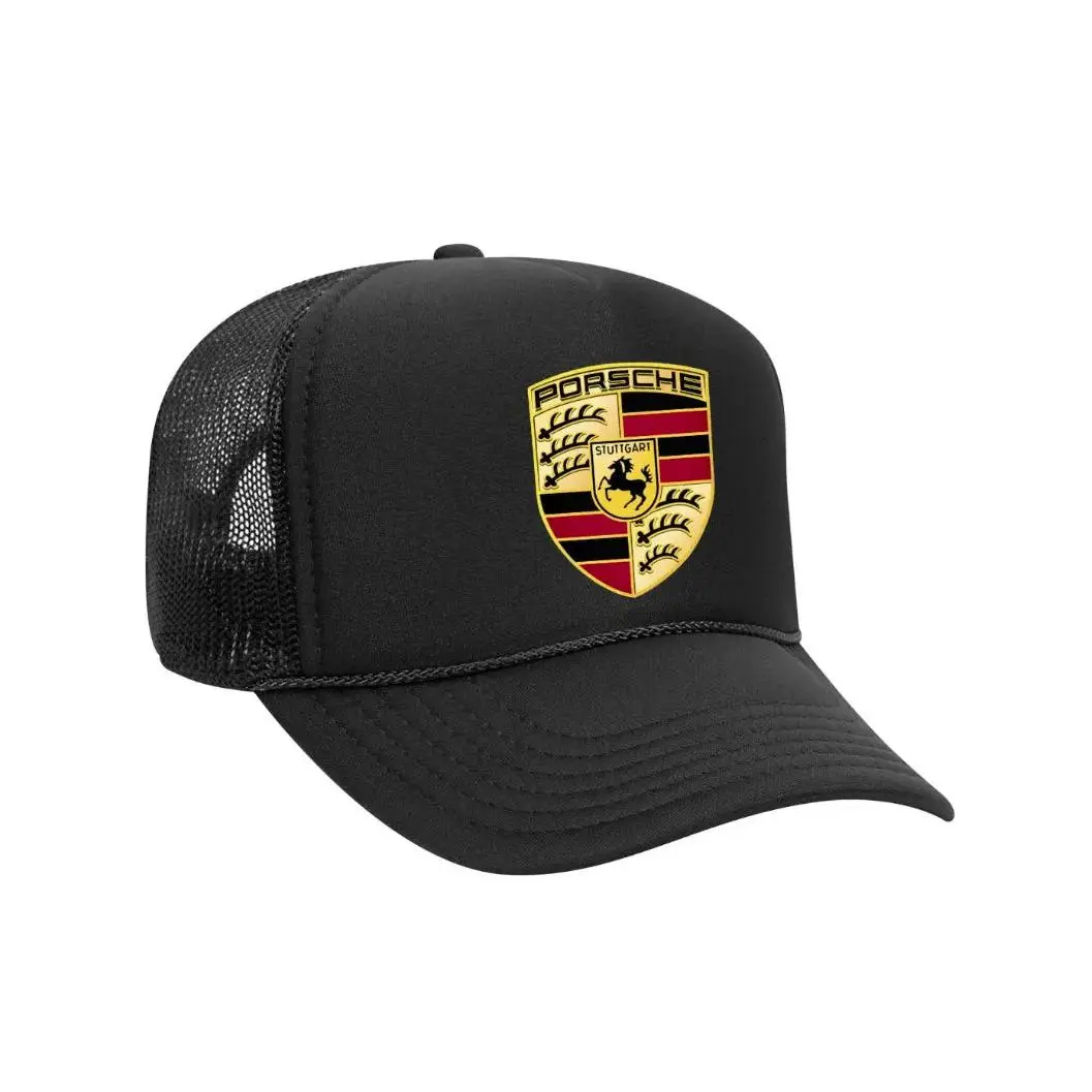 Black Threadz Porsche Adjustable Snapback Trucker Hat - Automotive Enthusiast Accessory, Sleek Design, Ideal for Events, Black Snapback Hats, Fashion Snapback