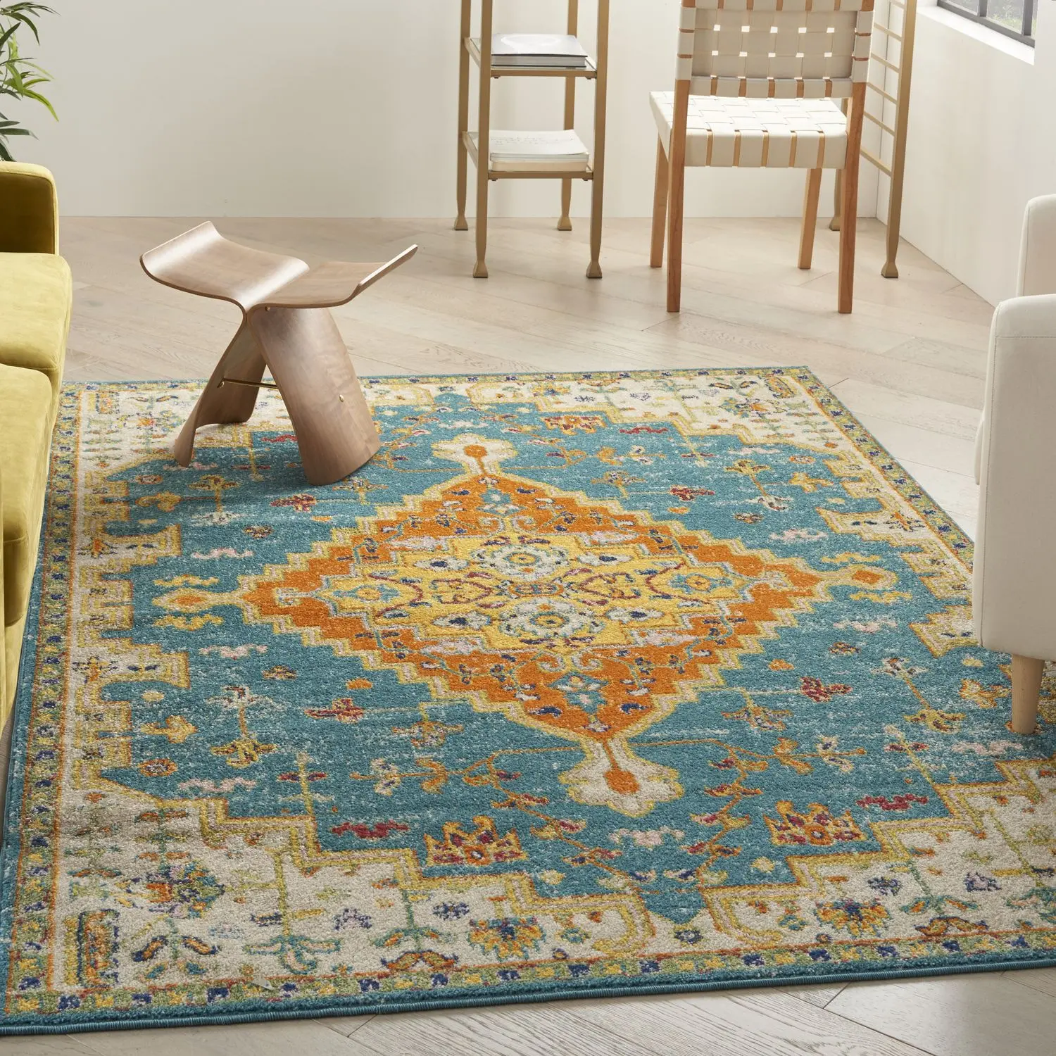 Nourison Allur Bohemian Medallion Indoor Rug Turquoise Ivory 5'3" x 7'3"