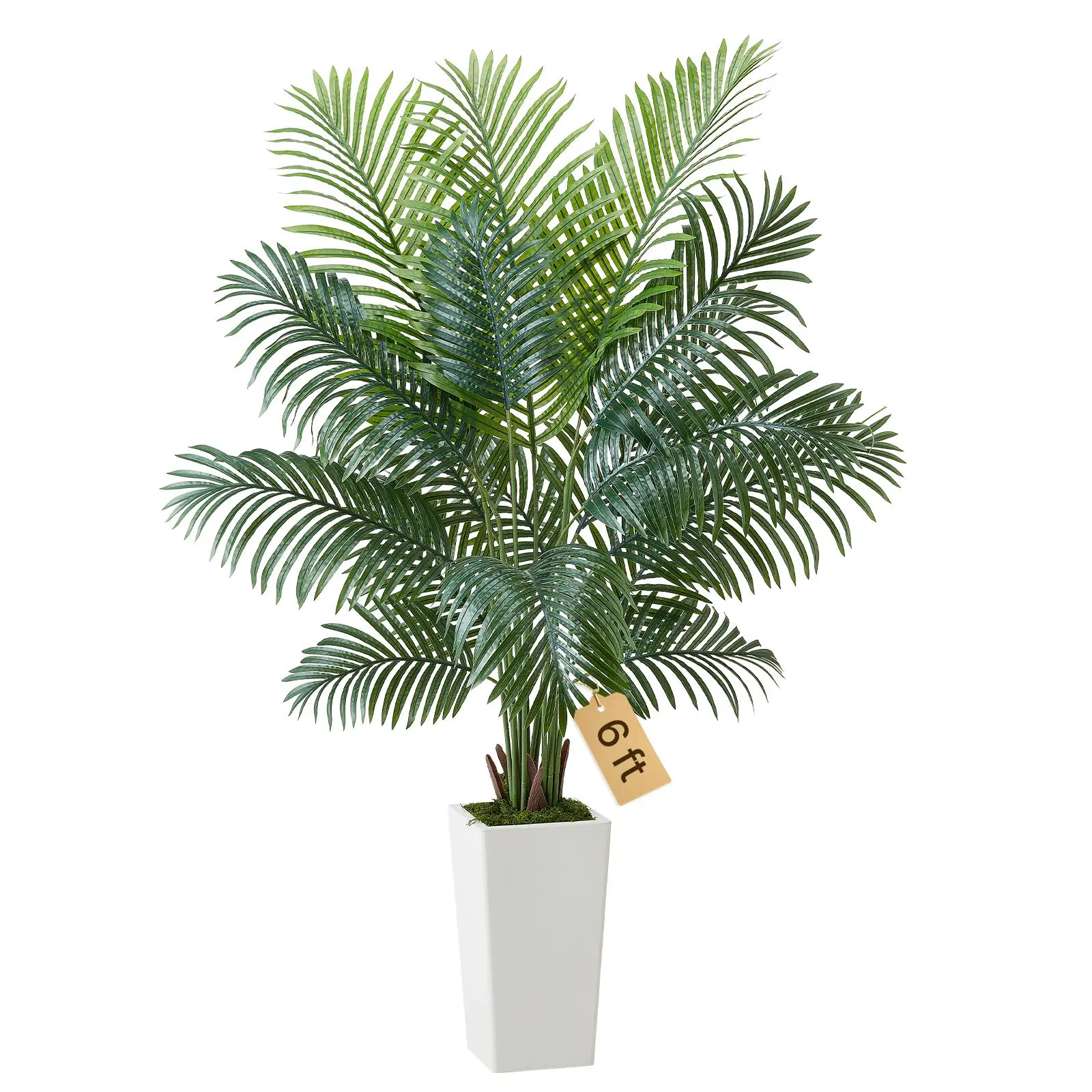 VEVOR 4ft & 6ft Tropical Artificial Areca Palm Tree, PE Plastic Decorative Faux Silk Leaf Plant with Stable White Tall Planter, Waterproof Plug-in Stem, Flexible Wires, Indoor/Outdoor Home Decor, Water Proof#BackToSchool