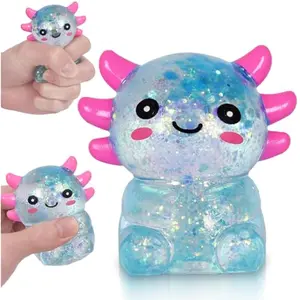 Axolotl Squishy Stress Ball, Soft TPR Slow Rising Squeeze Toy, Cute Axolotl Fidget Toy for Stress Relief, Anxiety Calming Sensory Toy for Kids Adults(Blue Seated Axolotl)