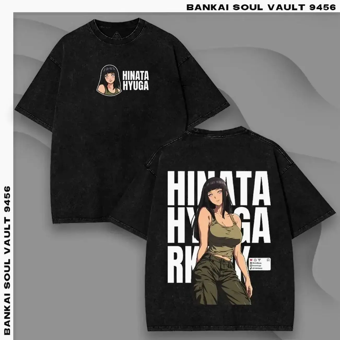 Hinata Hyuga Naruto Shippuden Graphic T-shirt Crewneck Sweatshirt Hoodie Tanktop Streetwear 100% Cotton Oversized Gentle Step Twin Lion Fists Fan Gift Heavyweight Aesthetic Washed Print Unisex Top Byakugan Princess Design XD0