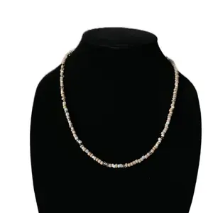 Tan Clear & White Beaded Handmade Necklace