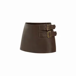 Cider Faux Leather Mid Rise Belted A-line Mini Skort SwimWeek